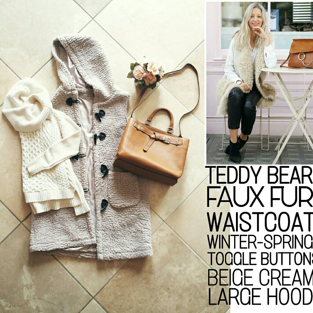 TEDDY BEAR 🐻 Faux Fur Long Waistcoat w/ Toggles